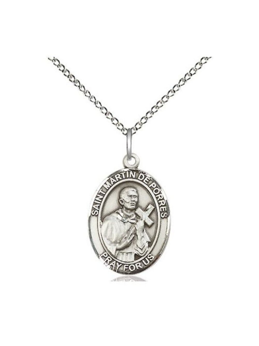 Sterling Silver St. Martin de Porres Medal with 20" Rhodium Plated Chain. NWOT